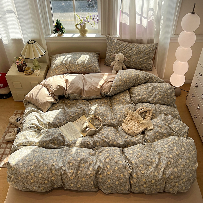 91家纺网 家纺一手货源 找家纺 仟网汇 2025新款古法水洗仿棉云感纱四件套 森屿