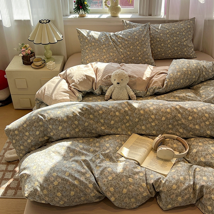 91家纺网 家纺一手货源 找家纺 仟网汇 2025新款古法水洗仿棉云感纱四件套 森屿