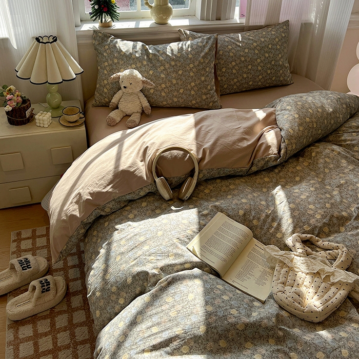 91家纺网 家纺一手货源 找家纺 仟网汇 2025新款古法水洗仿棉云感纱四件套 森屿