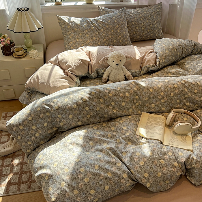 91家纺网 家纺一手货源 找家纺 仟网汇 2025新款古法水洗仿棉云感纱四件套 森屿