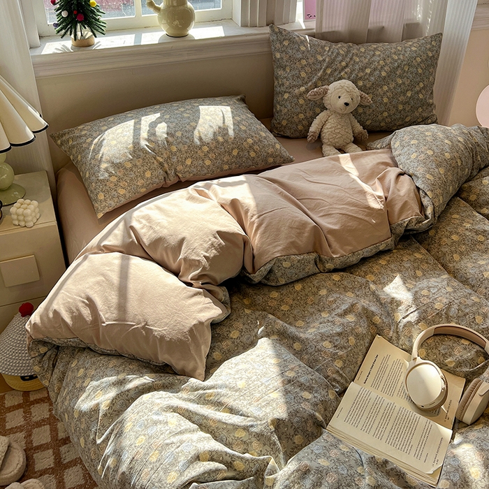 91家纺网 家纺一手货源 找家纺 仟网汇 2025新款古法水洗仿棉云感纱四件套 森屿