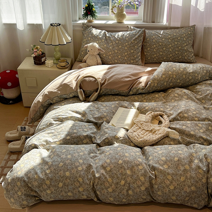 91家纺网 家纺一手货源 找家纺 仟网汇 2025新款古法水洗仿棉云感纱四件套 森屿