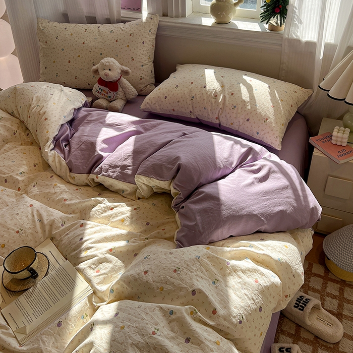 91家纺网 家纺一手货源 找家纺 仟网汇 2025新款古法水洗仿棉云感纱四件套 甜心草莓