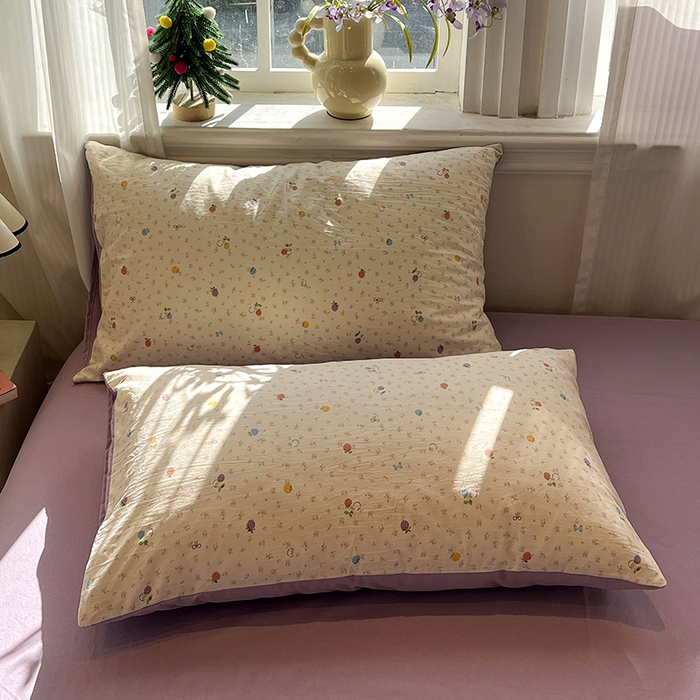 91家纺网 家纺一手货源 找家纺 仟网汇 2025新款古法水洗仿棉云感纱四件套 甜心草莓