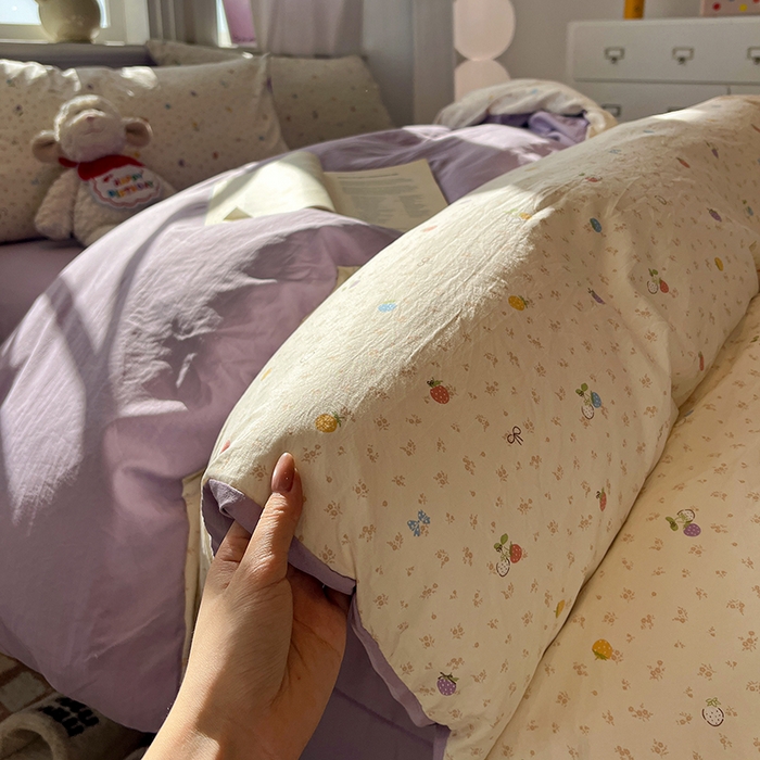 91家纺网 家纺一手货源 找家纺 仟网汇 2025新款古法水洗仿棉云感纱四件套 甜心草莓