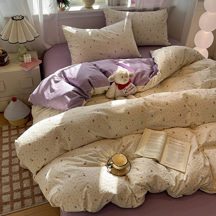 91家纺网 家纺一手货源 找家纺 仟网汇 2025新款古法水洗仿棉云感纱四件套 甜心草莓