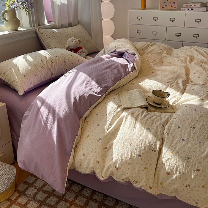 91家纺网 家纺一手货源 找家纺 仟网汇 2025新款古法水洗仿棉云感纱四件套 甜心草莓