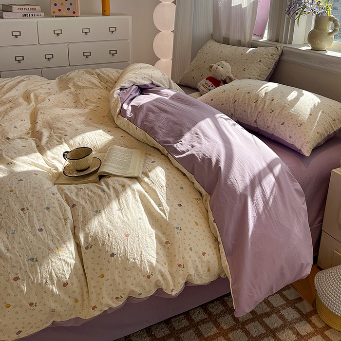 91家纺网 家纺一手货源 找家纺 仟网汇 2025新款古法水洗仿棉云感纱四件套 甜心草莓