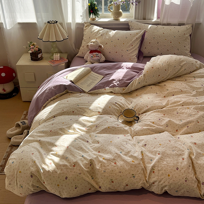 91家纺网 家纺一手货源 找家纺 仟网汇 2025新款古法水洗仿棉云感纱四件套 甜心草莓