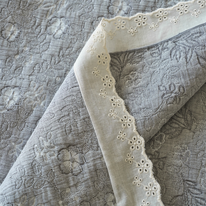91家纺网 家纺一手货源 找家纺 棠薇家纺 2025新款花边款枕巾提花枕巾 花边春意灰