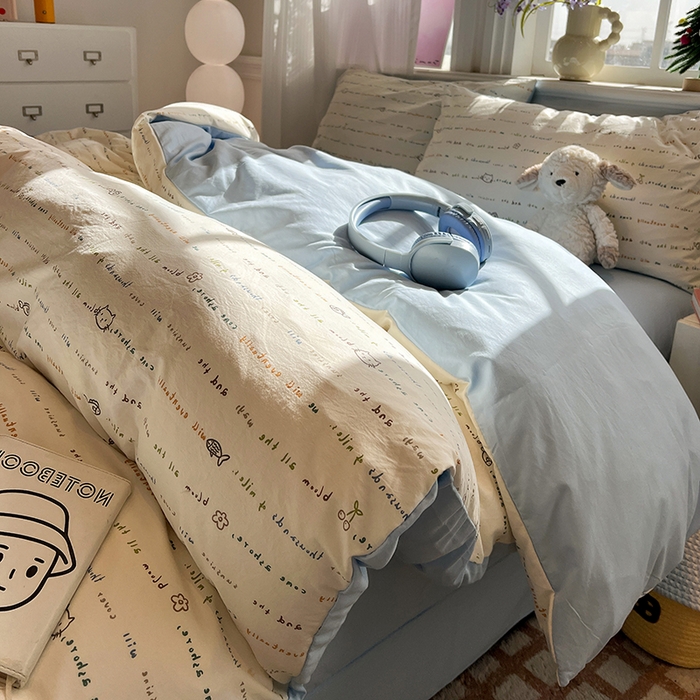 仟网汇 2025新款古法水洗仿棉云感纱四件套 甜心喵