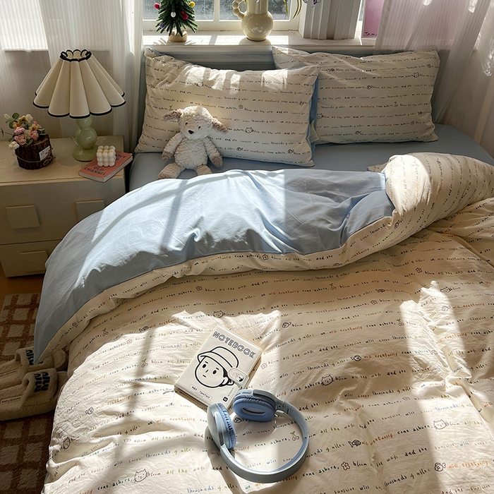 91家纺网 家纺一手货源 找家纺 仟网汇 2025新款古法水洗仿棉云感纱四件套 甜心喵