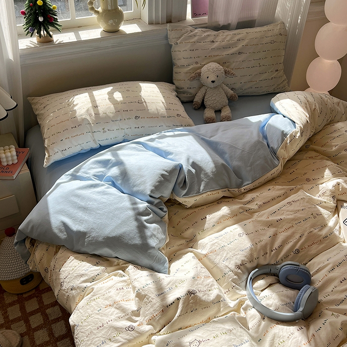 91家纺网 家纺一手货源 找家纺 仟网汇 2025新款古法水洗仿棉云感纱四件套 甜心喵