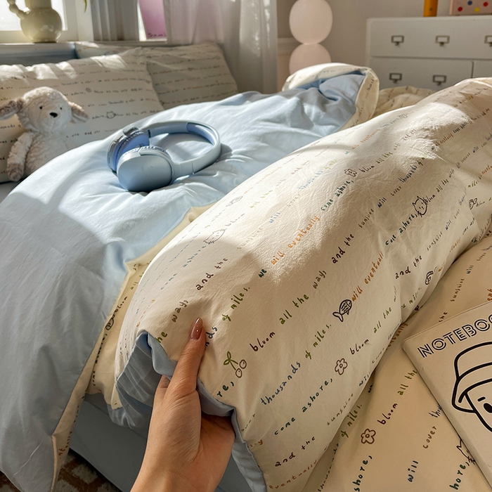 91家纺网 家纺一手货源 找家纺 仟网汇 2025新款古法水洗仿棉云感纱四件套 甜心喵