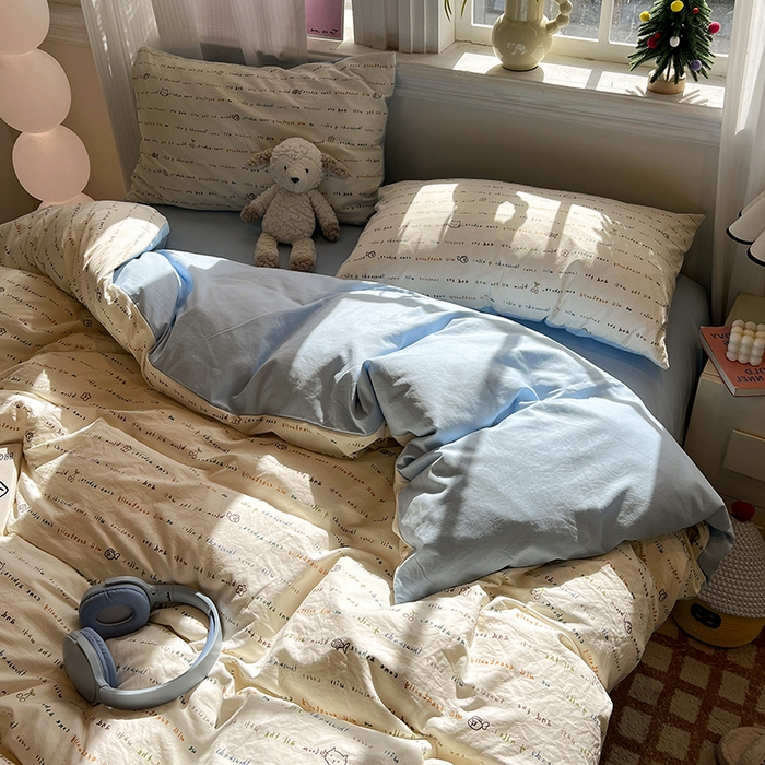 91家纺网 家纺一手货源 找家纺 仟网汇 2025新款古法水洗仿棉云感纱四件套 甜心喵