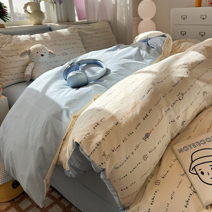 91家纺网 家纺一手货源 找家纺 仟网汇 2025新款古法水洗仿棉云感纱四件套 甜心喵