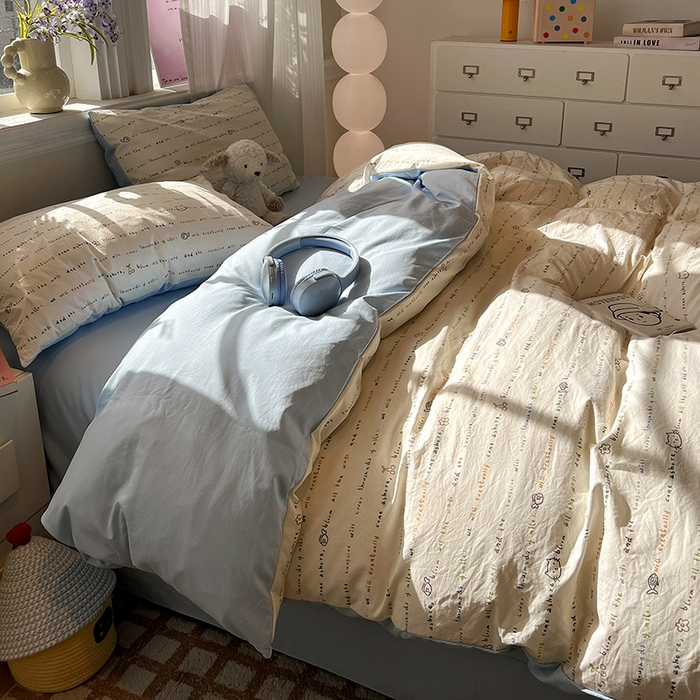 91家纺网 家纺一手货源 找家纺 仟网汇 2025新款古法水洗仿棉云感纱四件套 甜心喵