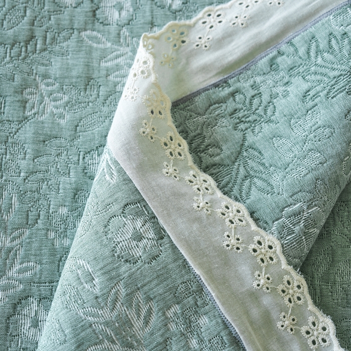91家纺网 家纺一手货源 找家纺 棠薇家纺 2025新款花边款枕巾提花枕巾 花边春意绿
