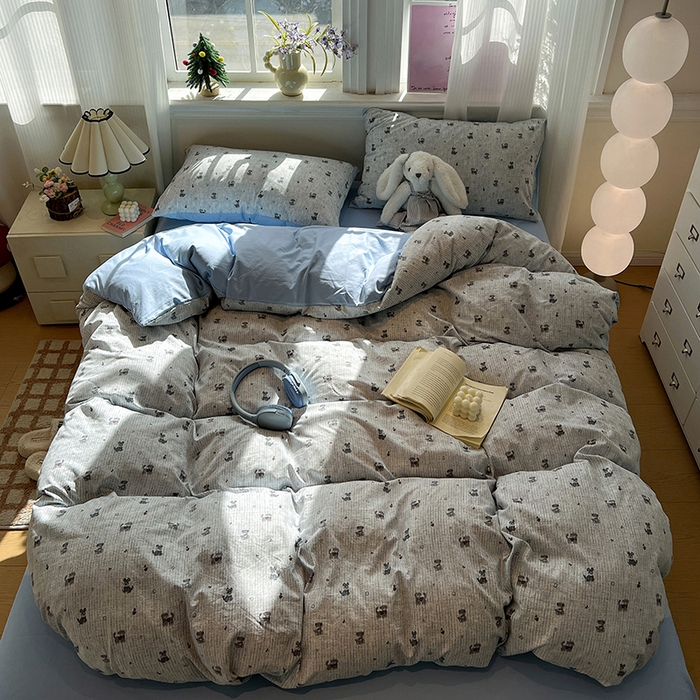 91家纺网 家纺一手货源 找家纺 仟网汇 2025新款古法水洗仿棉云感纱四件套 条纹狗