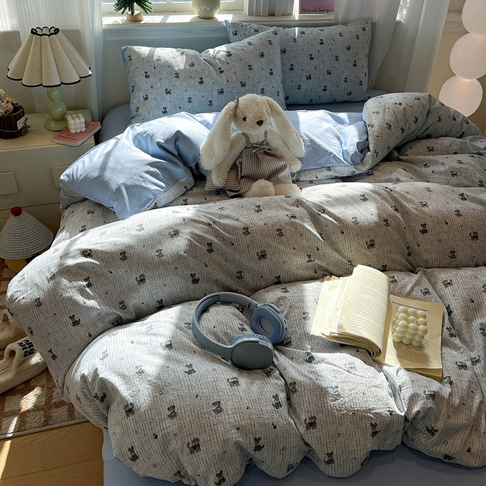 91家纺网 家纺一手货源 找家纺 仟网汇 2025新款古法水洗仿棉云感纱四件套 条纹狗