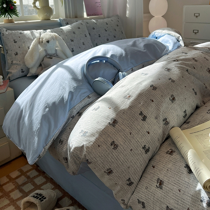 91家纺网 家纺一手货源 找家纺 仟网汇 2025新款古法水洗仿棉云感纱四件套 条纹狗