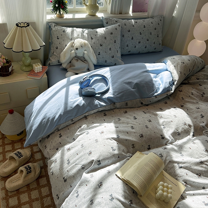 91家纺网 家纺一手货源 找家纺 仟网汇 2025新款古法水洗仿棉云感纱四件套 条纹狗