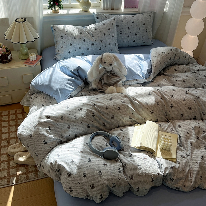 91家纺网 家纺一手货源 找家纺 仟网汇 2025新款古法水洗仿棉云感纱四件套 条纹狗