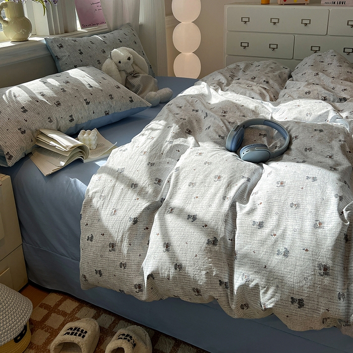 91家纺网 家纺一手货源 找家纺 仟网汇 2025新款古法水洗仿棉云感纱四件套 条纹狗