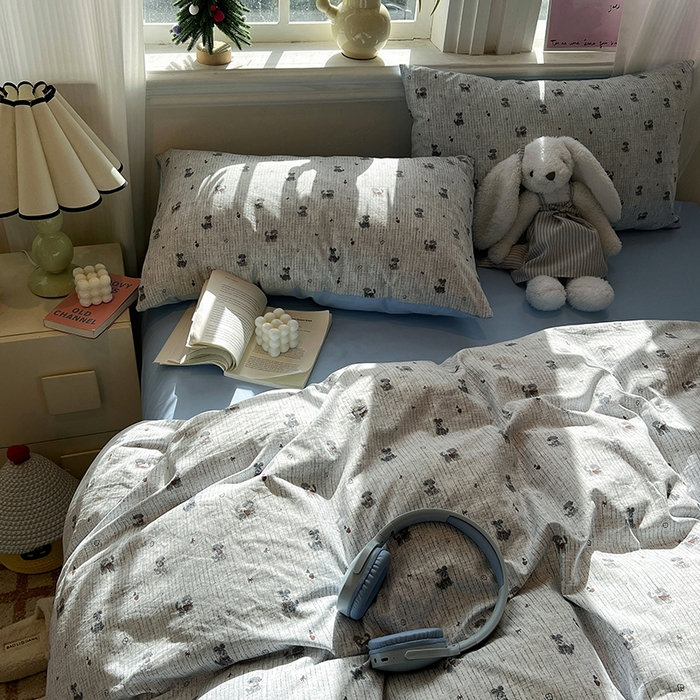 91家纺网 家纺一手货源 找家纺 仟网汇 2025新款古法水洗仿棉云感纱四件套 条纹狗