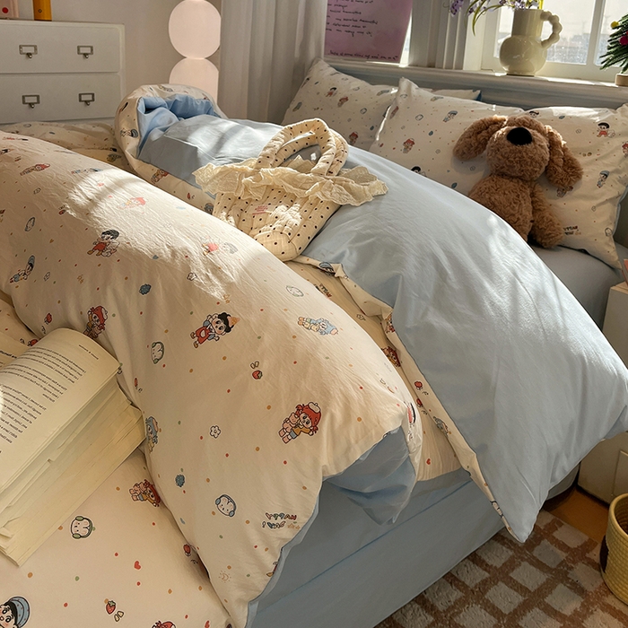 仟网汇 2025新款古法水洗仿棉云感纱四件套 童趣