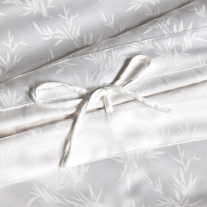 91家纺网 家纺一手货源 找家纺 （总）乐卧家居 2025新款轻奢高级感新中式酒店风竹子提花纹样系带款四件套-时空