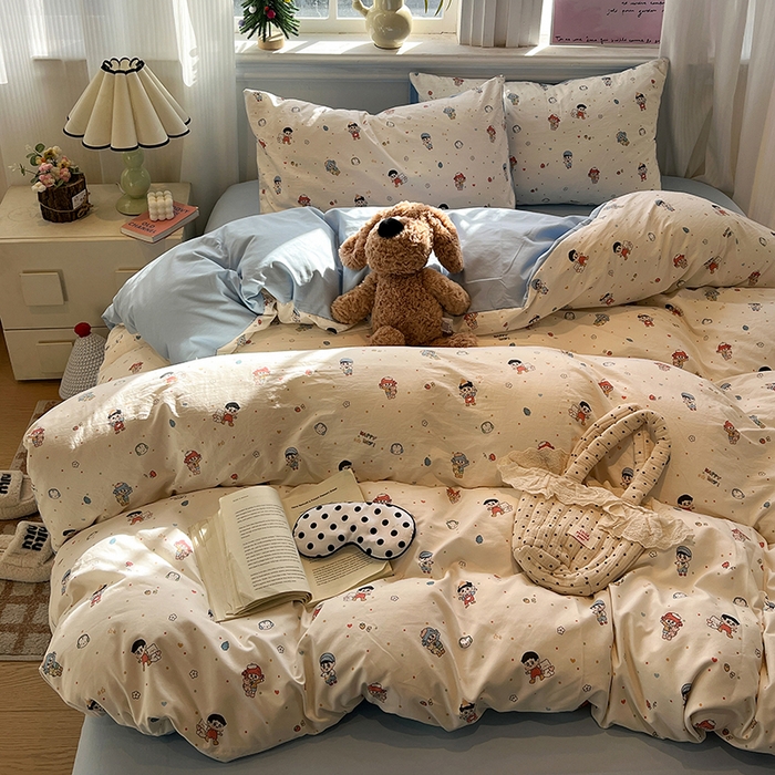 91家纺网 家纺一手货源 找家纺 仟网汇 2025新款古法水洗仿棉云感纱四件套 童趣