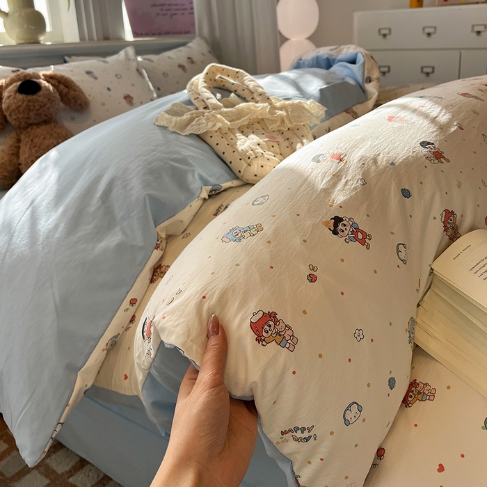 91家纺网 家纺一手货源 找家纺 仟网汇 2025新款古法水洗仿棉云感纱四件套 童趣