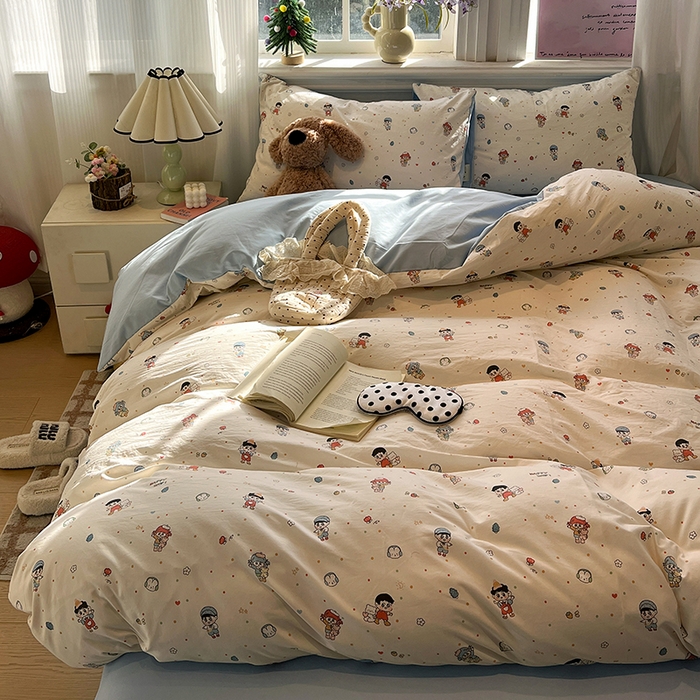 91家纺网 家纺一手货源 找家纺 仟网汇 2025新款古法水洗仿棉云感纱四件套 童趣