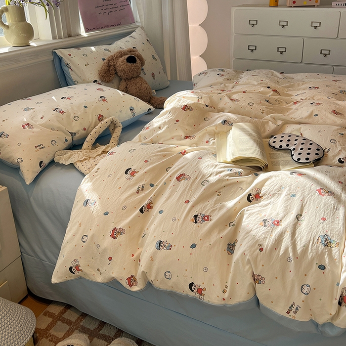 91家纺网 家纺一手货源 找家纺 仟网汇 2025新款古法水洗仿棉云感纱四件套 童趣