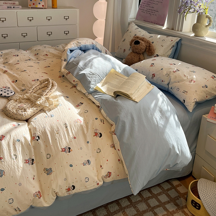 91家纺网 家纺一手货源 找家纺 仟网汇 2025新款古法水洗仿棉云感纱四件套 童趣