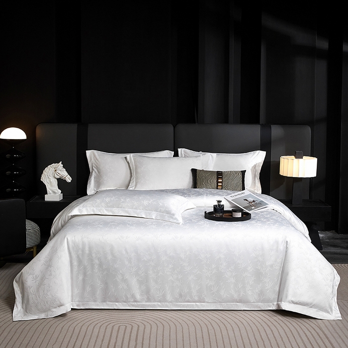 乐卧家居 2026新款轻奢高级感新中式酒店风竹子提花纹样系带款四件套-时空 时空-白