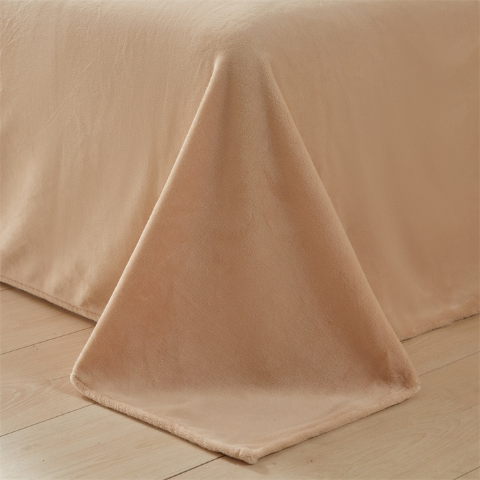 91家纺网 家纺一手货源 找家纺 慕木家纺 2025新款高克重简约无印风牛奶绒双拼四件套 浅灰+米金