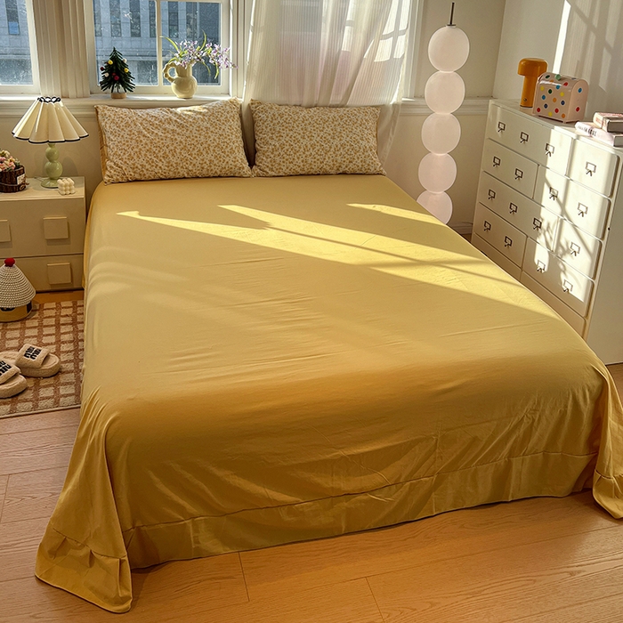 91家纺网 家纺一手货源 找家纺 仟网汇 2025新款古法水洗仿棉云感纱四件套 小黄花