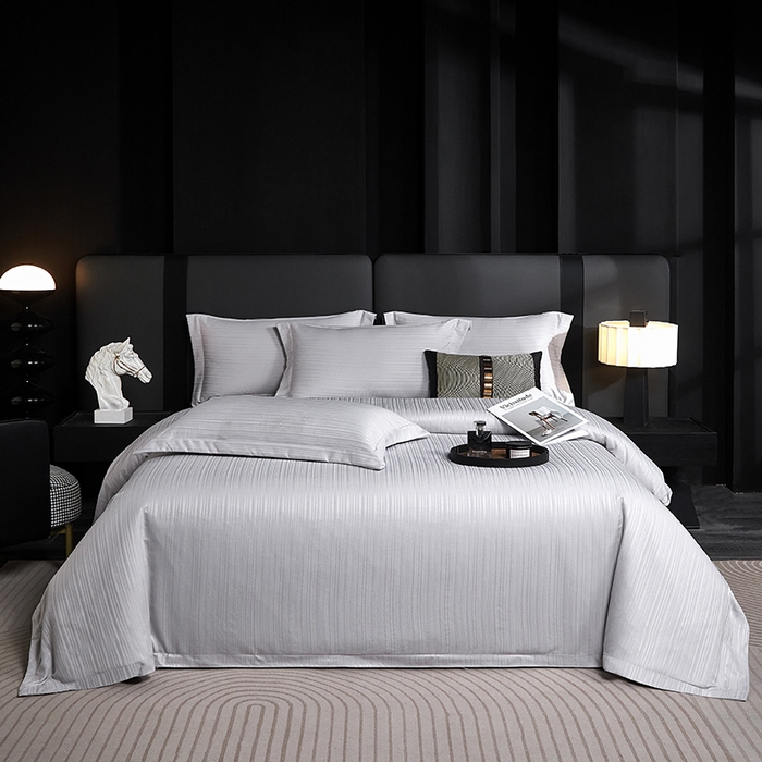 乐卧家居 2026新款轻奢高级酒店宾馆高档线条感提花纹样系带款四件套-幻影 幻影-灰