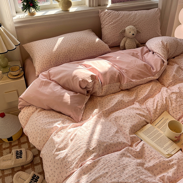 91家纺网 家纺一手货源 找家纺 仟网汇 2025新款古法水洗仿棉云感纱四件套 小幸运