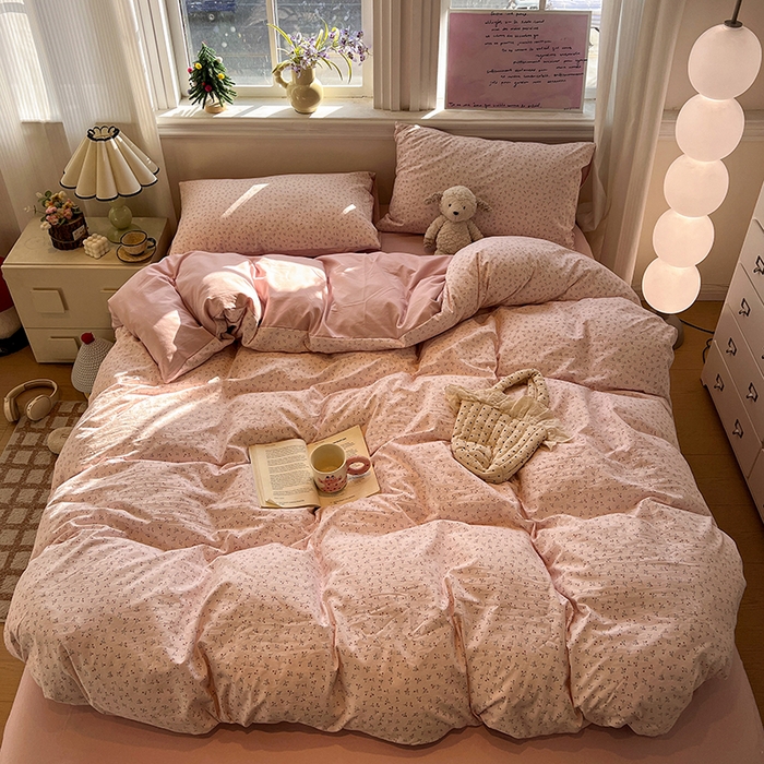 91家纺网 家纺一手货源 找家纺 仟网汇 2025新款古法水洗仿棉云感纱四件套 小幸运