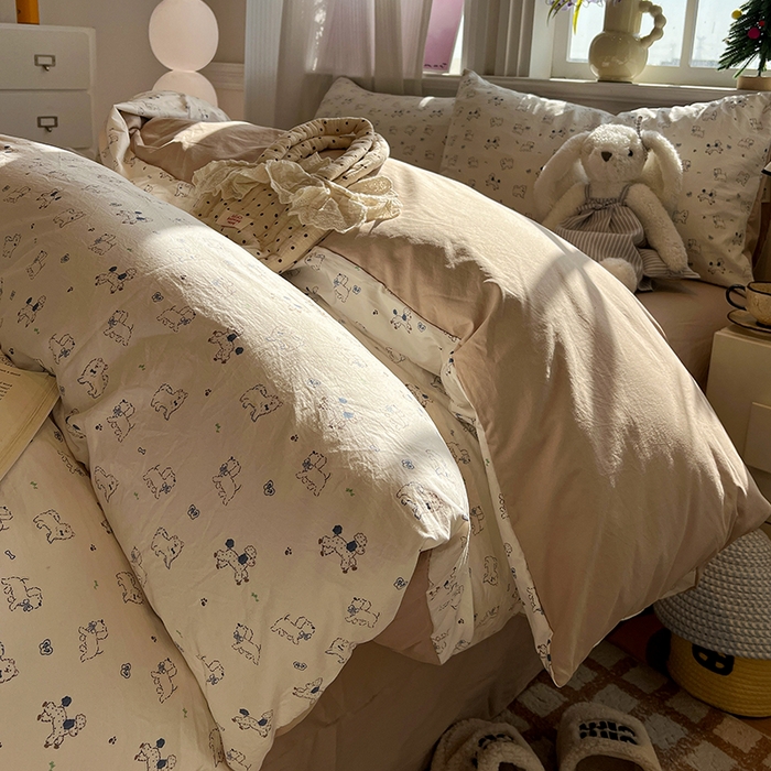 仟网汇 2025新款古法水洗仿棉云感纱四件套 修修狗