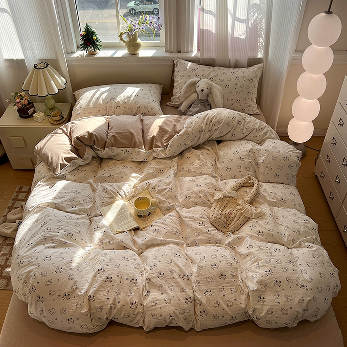 91家纺网 家纺一手货源 找家纺 仟网汇 2025新款古法水洗仿棉云感纱四件套 修修狗