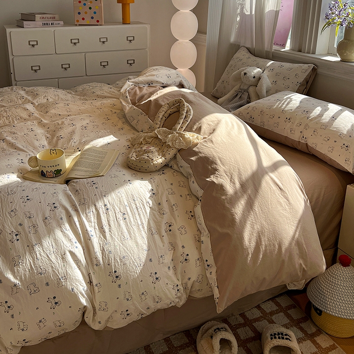 91家纺网 家纺一手货源 找家纺 仟网汇 2025新款古法水洗仿棉云感纱四件套 修修狗