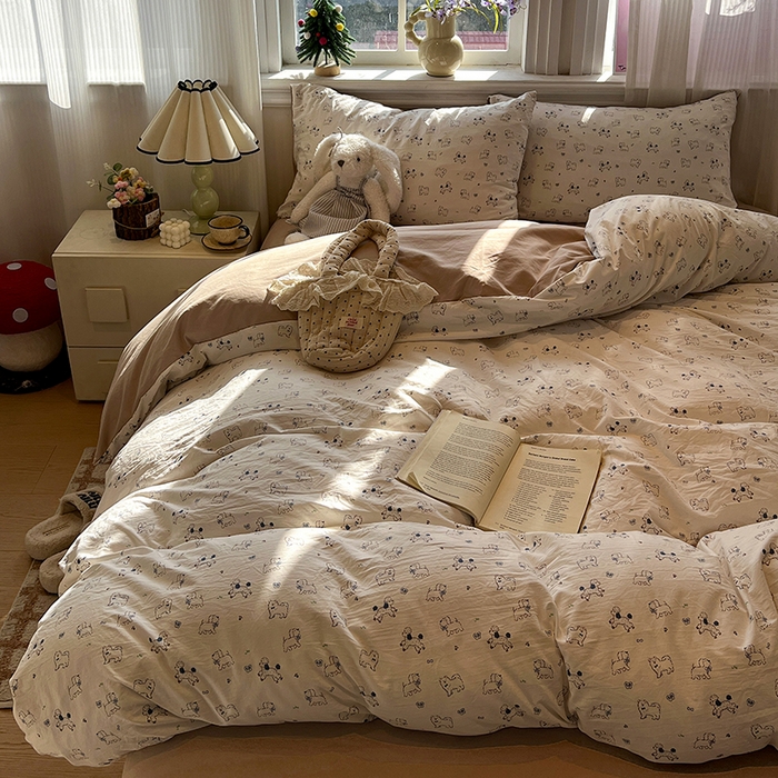 91家纺网 家纺一手货源 找家纺 仟网汇 2025新款古法水洗仿棉云感纱四件套 修修狗