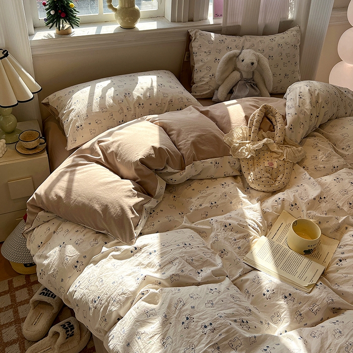 91家纺网 家纺一手货源 找家纺 仟网汇 2025新款古法水洗仿棉云感纱四件套 修修狗