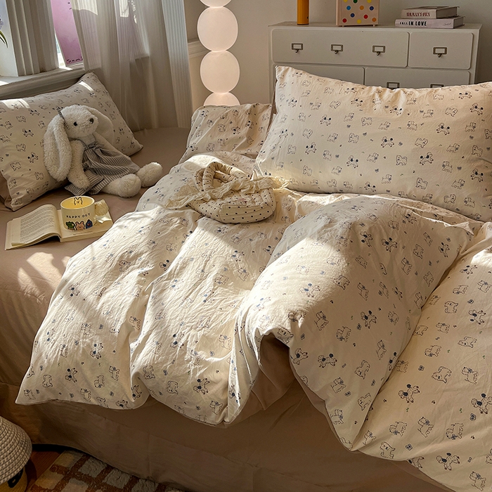 91家纺网 家纺一手货源 找家纺 仟网汇 2025新款古法水洗仿棉云感纱四件套 修修狗