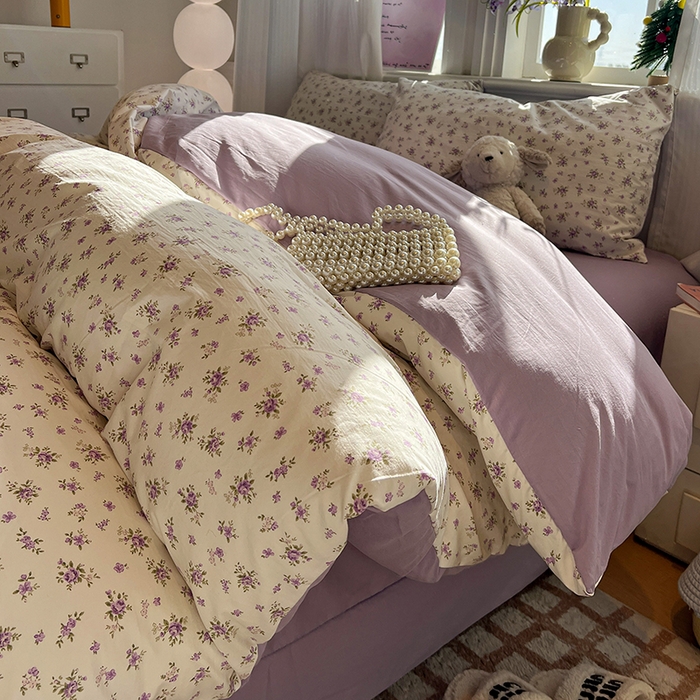 仟网汇 2025新款古法水洗仿棉云感纱四件套 薰衣草