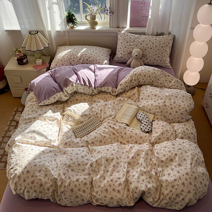 91家纺网 家纺一手货源 找家纺 仟网汇 2025新款古法水洗仿棉云感纱四件套 薰衣草